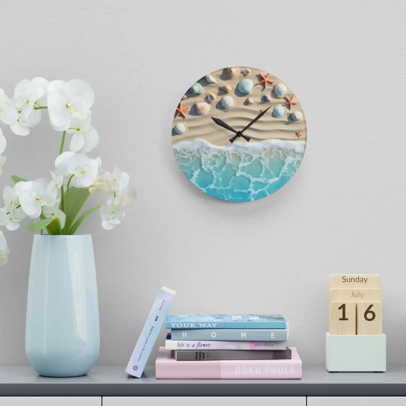 Beach Shore Acrylic Wall Clock – Coastal Decor - Dipaliz