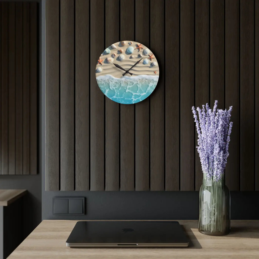 Beach Shore Acrylic Wall Clock – Coastal Decor - Dipaliz