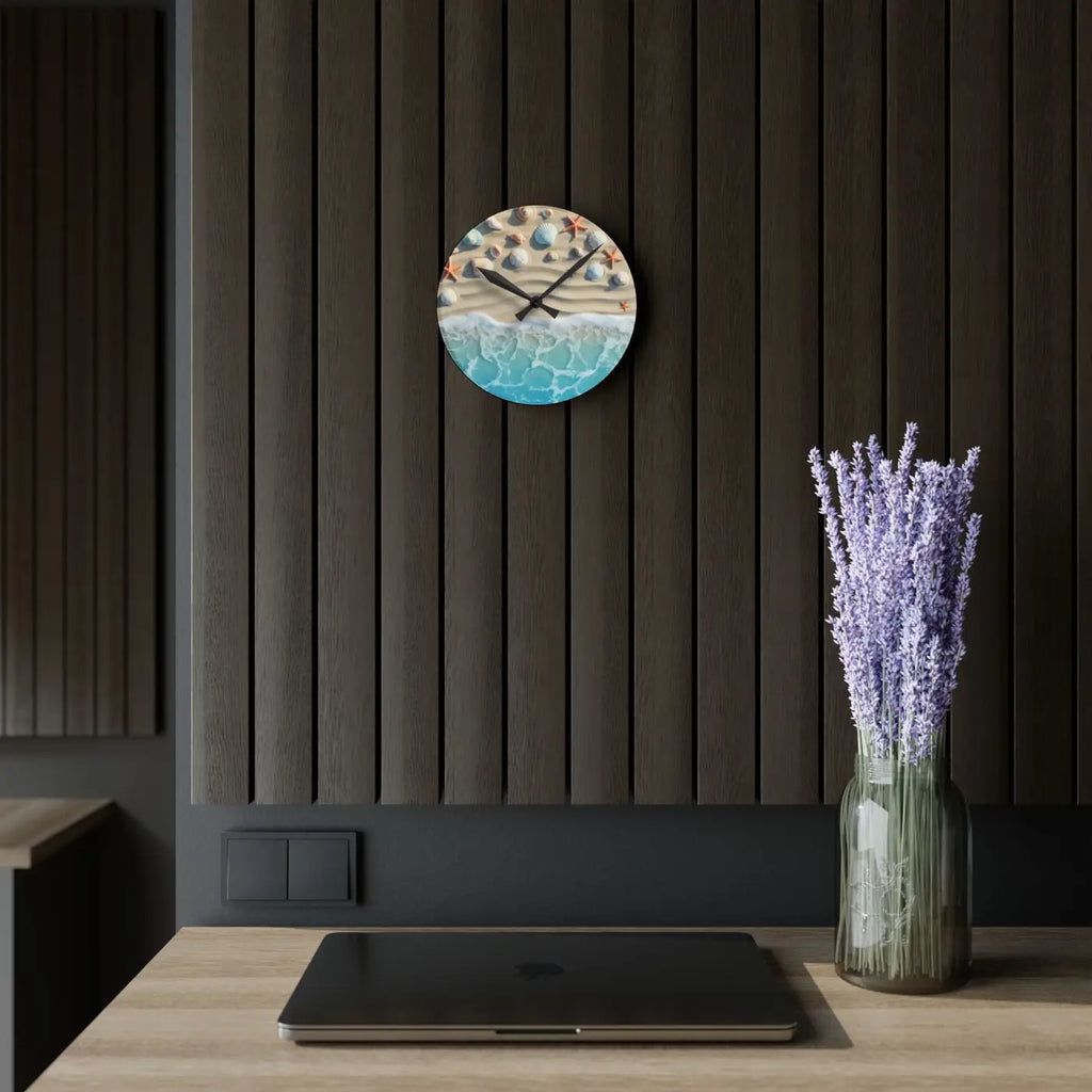Beach Shore Acrylic Wall Clock – Coastal Decor - Dipaliz