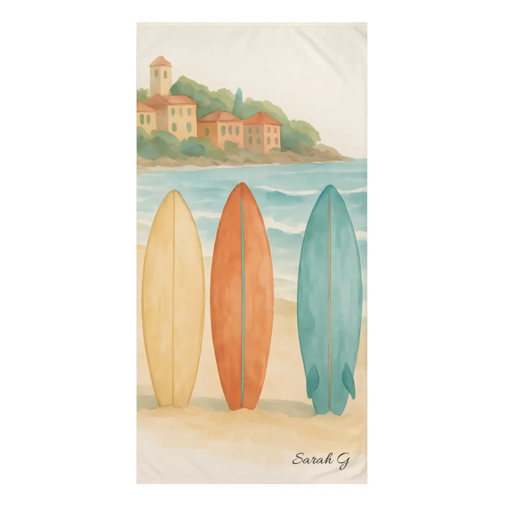Surfboard Beach Towel – Watercolor Surf Design - Dipaliz