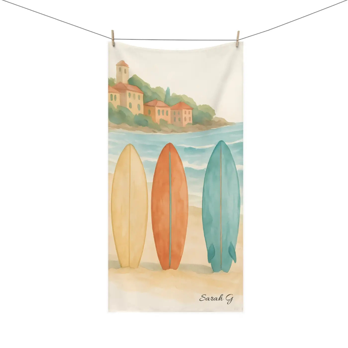 Surfboard Beach Towel – Watercolor Surf Design - Dipaliz