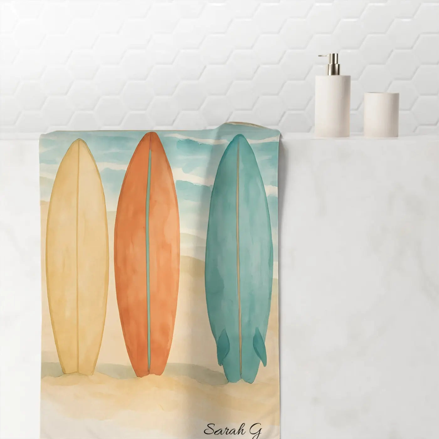 Surfboard Beach Towel – Watercolor Surf Design - Dipaliz
