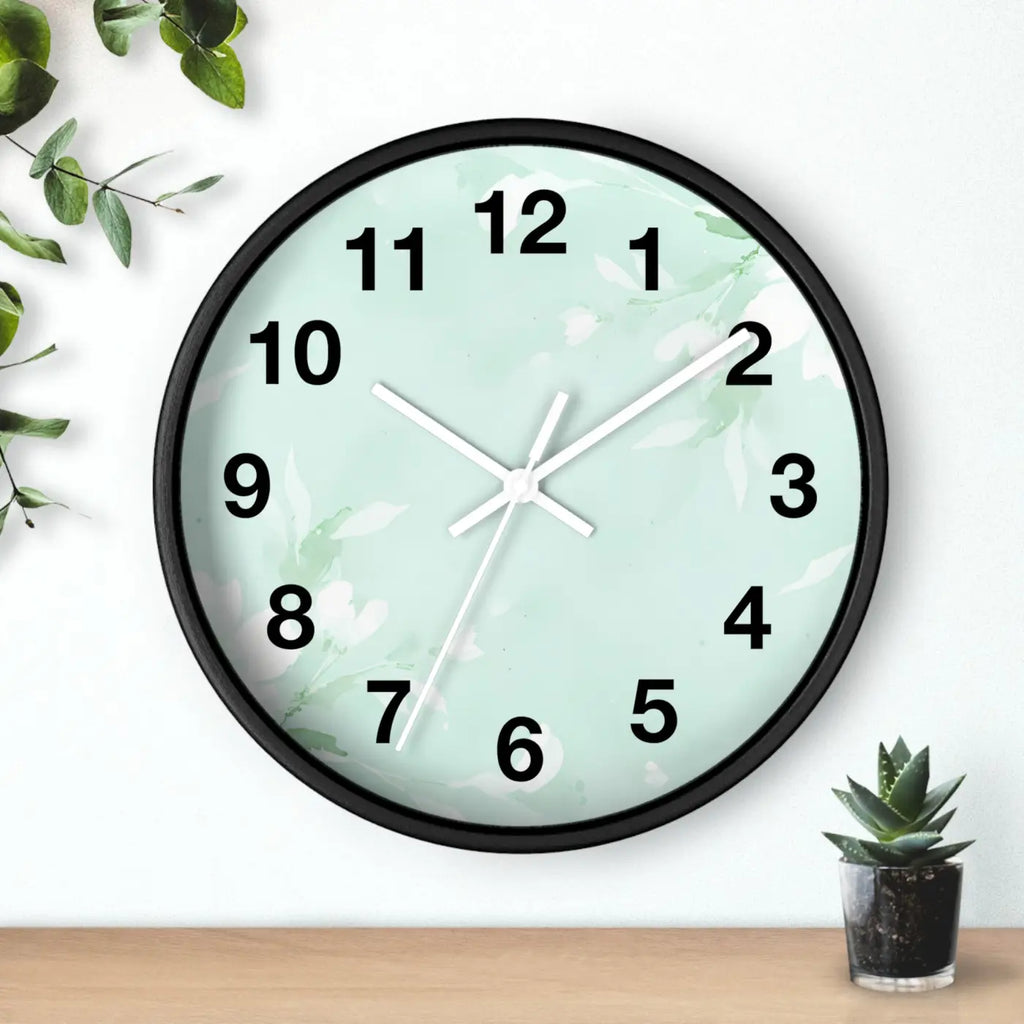 Mint Floral Wall Clock Botanical Design 10 Inch Dipaliz