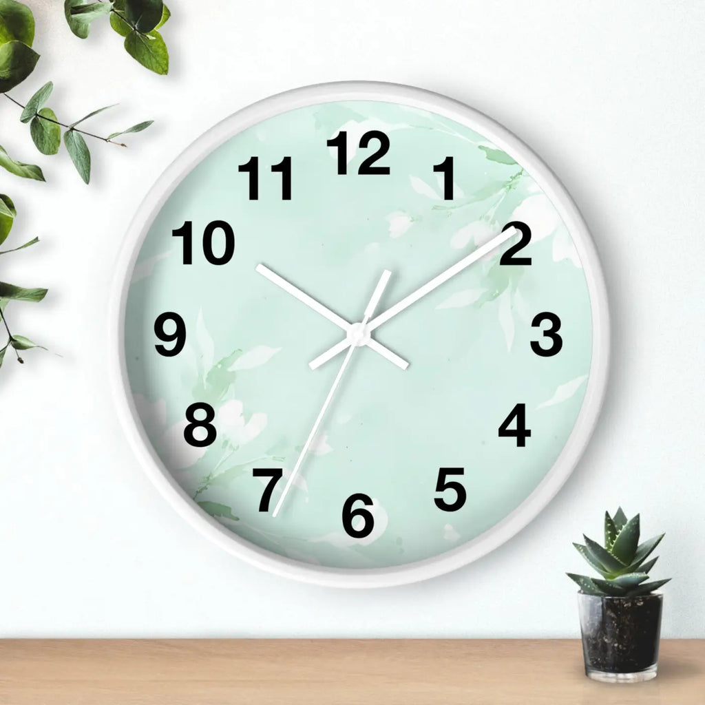 Mint Floral Wall Clock Botanical Design 10 Inch Dipaliz