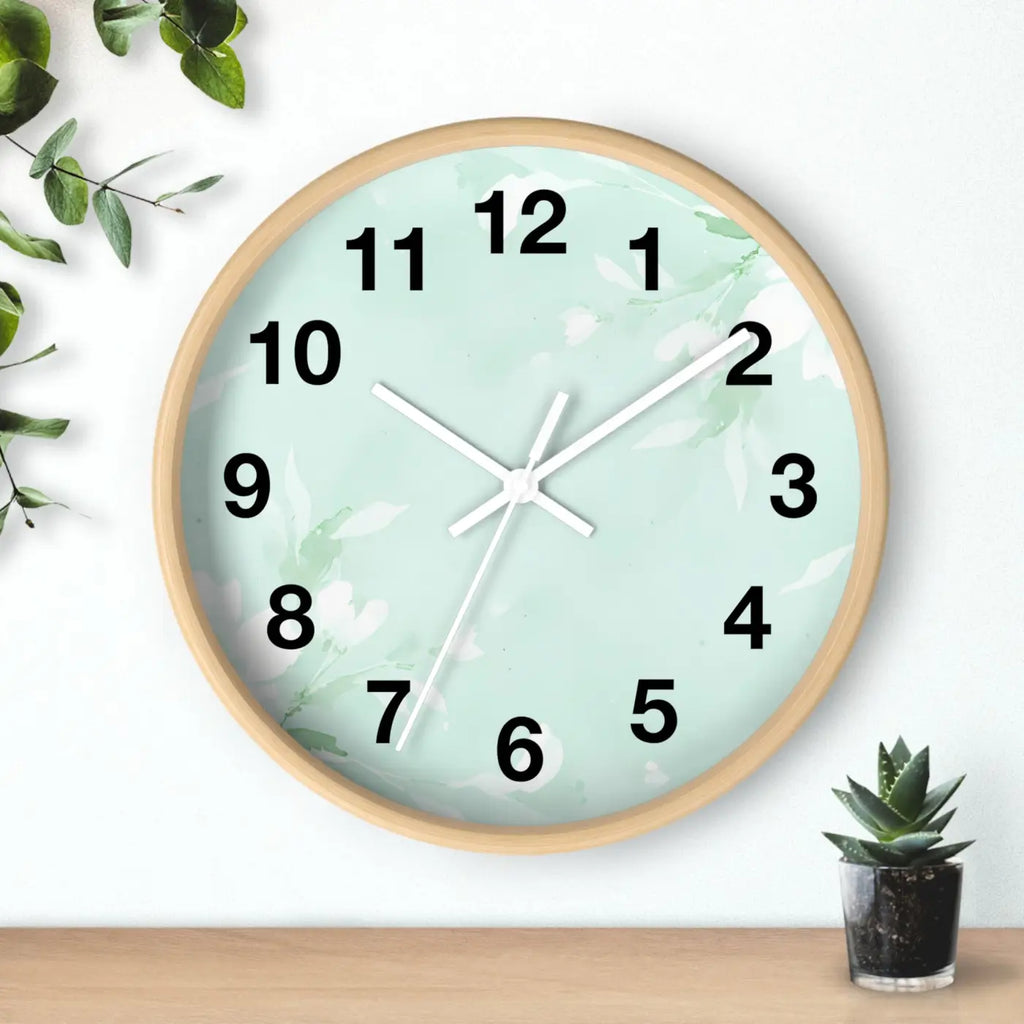 Mint Floral Wall Clock Botanical Design 10 Inch Dipaliz