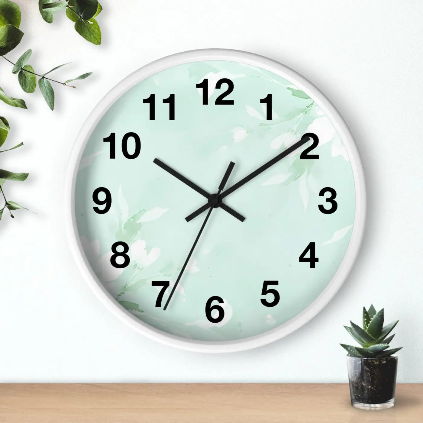 Mint Floral Wall Clock Botanical Design 10 Inch Dipaliz